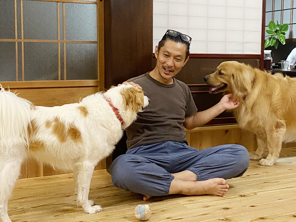 >ゲストのわんちゃんとボール遊び